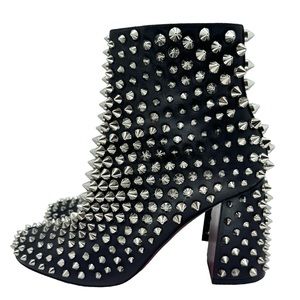 Christian Louboutin Black Leather Boots Louise Capet 85 Calf Spike Stud 39 9